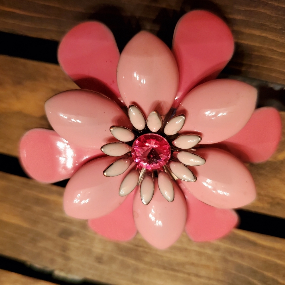 Vintage Enamel and Silvertone Brooch